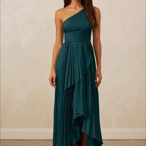 Azazie Blue Asymmetrical One Shoulder Gown